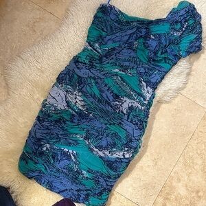 BCBG Strapless Dress in Blue and Green